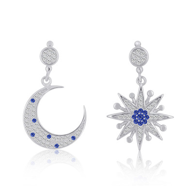 昶昱黄金 相伴相依星月传奇S925银密镶锆石星