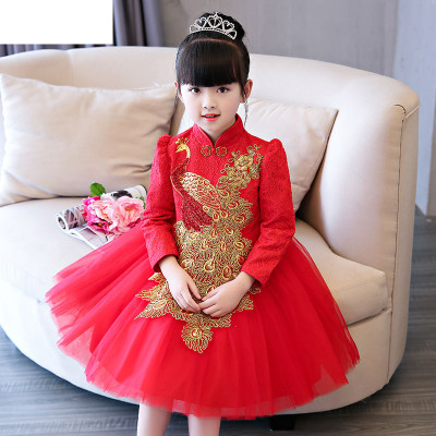 小猪彼特旗袍女童红公主裙儿童女宝宝中国风礼