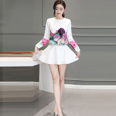 韩人莉莎 新款欧洲站花朵贴布长袖太空棉上衣