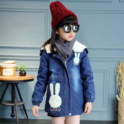 笛钰 女童2016秋冬季牛仔棉衣女童中大童加厚