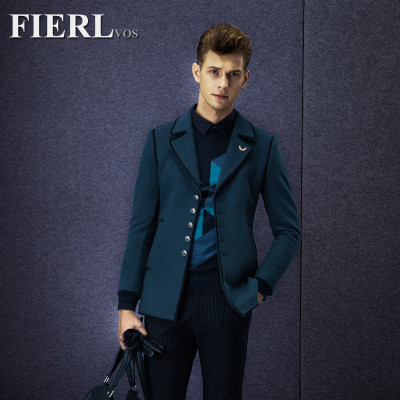 L2016春季新款男士大衣蓝色立领毛呢大衣男呢