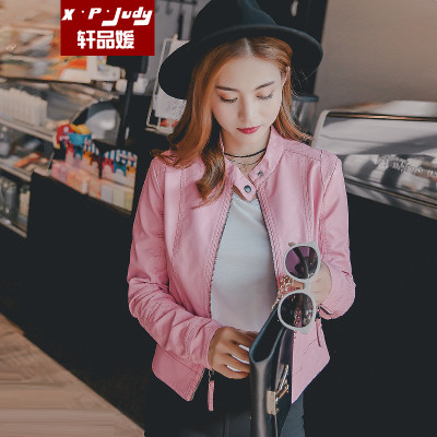 品媛 2016新款pu皮衣女短款修身小外套女装机