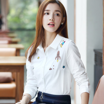 韩兜衣馆 新品韩范女装白色刺绣衬衫女文艺休