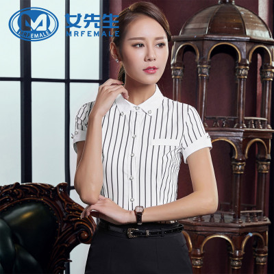 女先生2017春夏新款短袖衬衫商务正装条纹时