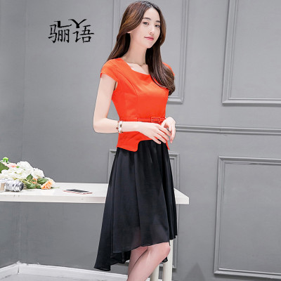 骊语 2016夏季新款中长款韩版修身收腰显瘦不