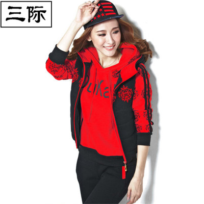 三际2016冬季新款装卫衣三件套加厚加绒女士