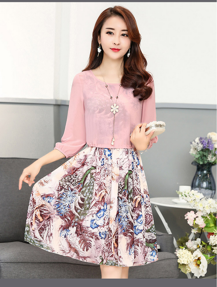 秀族 2017春装新款女士长袖修身连衣裙中长款