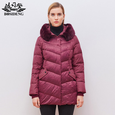 波司登中老年中长款毛领加肥羽绒服女高端B1