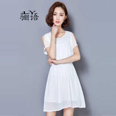 骊语 2016夏季新款连衣裙韩版大码女装露肩雪