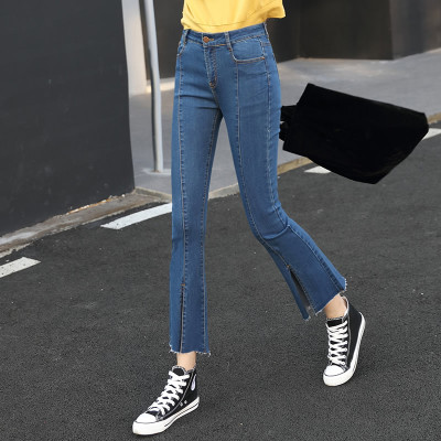 星骆莎 2017春秋韩版开叉微喇叭裤女弹力修身