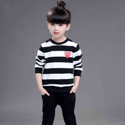 西原美童装女秋装2016套装潮套头条纹百搭运