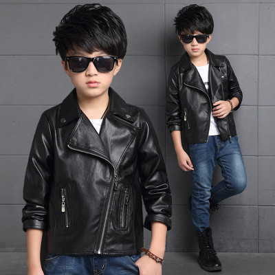 笛钰 男童外套皮衣秋装2016新款短款个性纯色