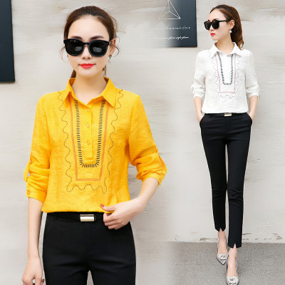 韩秀月儿2017春装新款女士衬衣上衣中长款套