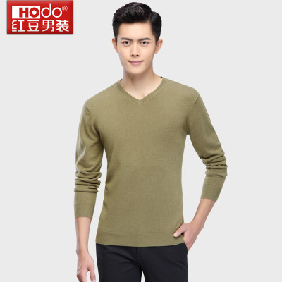 红豆男装多色商务休闲V领纯色纯羊毛毛衣HW