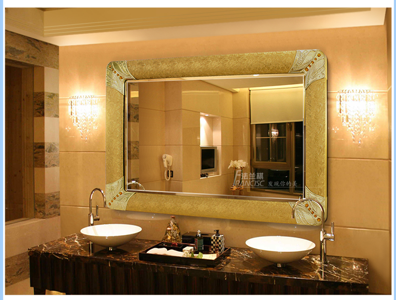 法兰棋欧式奢华浴室镜 壁挂卫生间装饰卫浴镜 洗手台梳妆洗脸镜子p-07