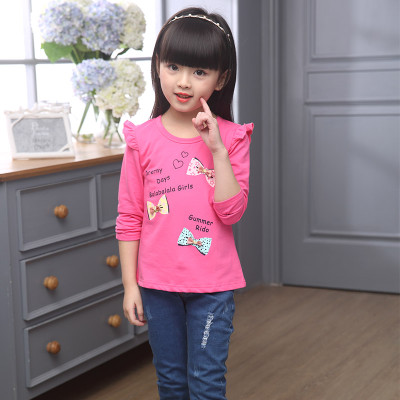 西原美2017童装女宝宝t恤长袖圆领套头休闲春