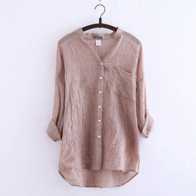 醒聿 2016夏装新款麻衬衫女长袖韩范宽松休闲