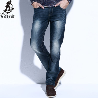拓路者 秋冬季纯棉牛仔裤男直筒修身加厚休闲