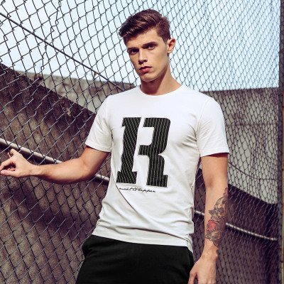 阿玛邦t恤男2016夏季男T纯棉圆领休闲纯色印