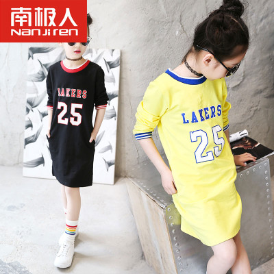 南极人女童卫衣裙中长款春中大童长袖t恤纯棉