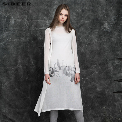 sdeer圣迪奥轻薄水墨印花长款针织衫S161835