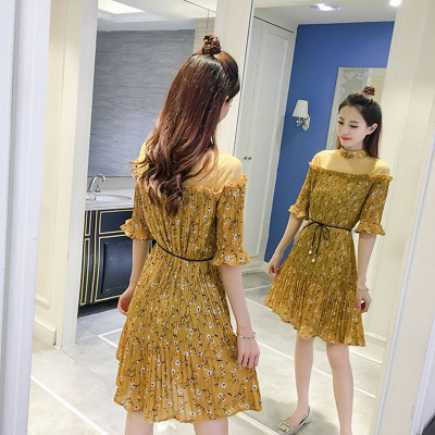 辛百图2017夏季新款百褶碎花连衣裙女中心雪