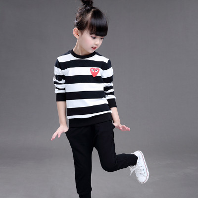 西原美童装女秋装2016套装潮套头条纹百搭运