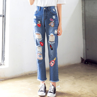 瘦破洞牛仔裤女个性贴布哈伦乞丐裤 K9280怎