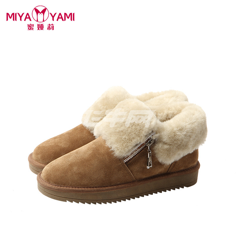 蜜娅莉miyayami雪地靴17冬新款女式牛绒/羊毛口保暖低帮毛毛鞋701009