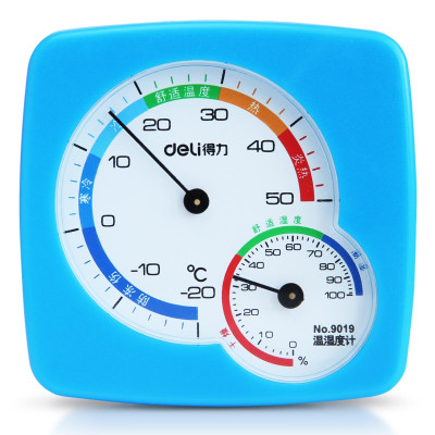得力9019 温湿度计 室内温度计家用小巧湿度计