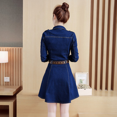 沙漏的舞蹈 2017春季长袖牛仔连衣裙翻领修身