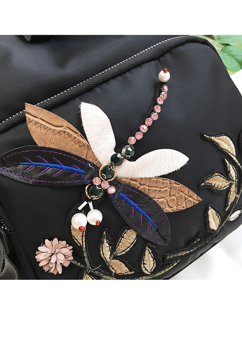 欧雯希女式蜻蜓绣花双肩包2017新款民族风时