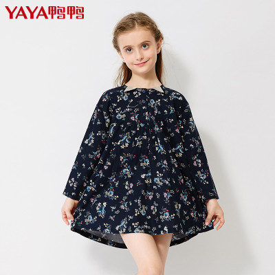 鸭鸭童装女童连衣裙中大童新款民族碎花裙子2