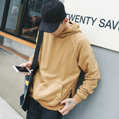 凡邑曼 包邮男士纯色百搭侧开叉连帽卫衣怎么
