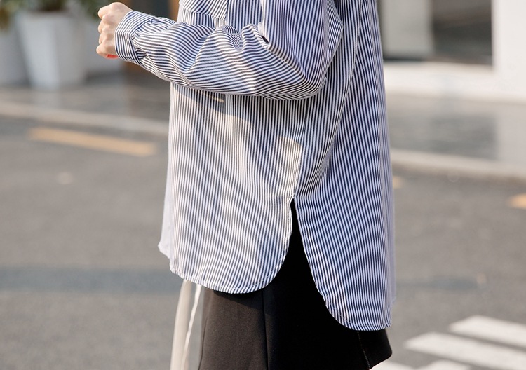 017春装新款条纹领衬衣口袋竖纹衬衫Z202-1-