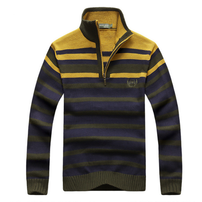 吉普盾 秋季男士半高领羊毛衫 男式纯色针织衫
