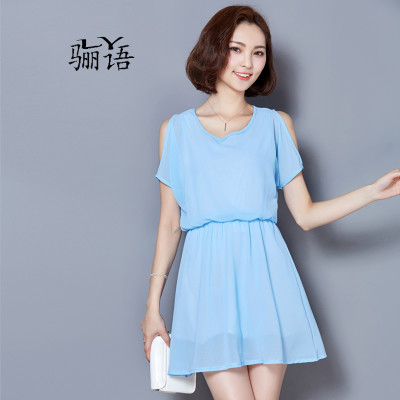 骊语 2016夏季新款连衣裙韩版大码女装露肩雪