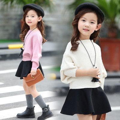 笛钰 童装女童针织衫裙子套装儿童中小童蝙蝠