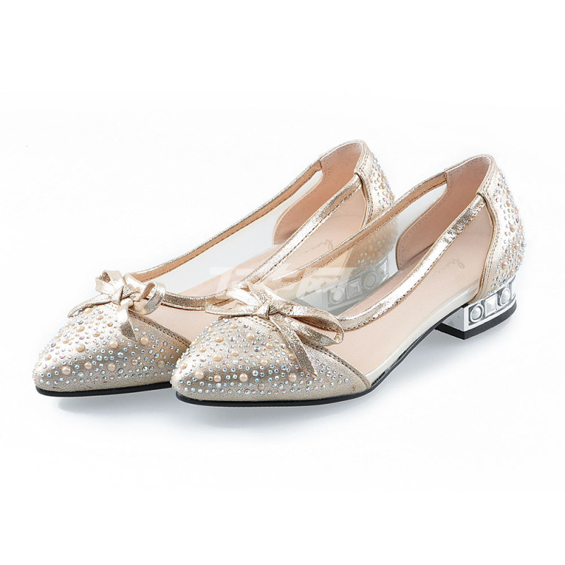 哈妮 女鞋夏秋单鞋女浅口水钻平跟尖头平底镂空透气鞋子25196