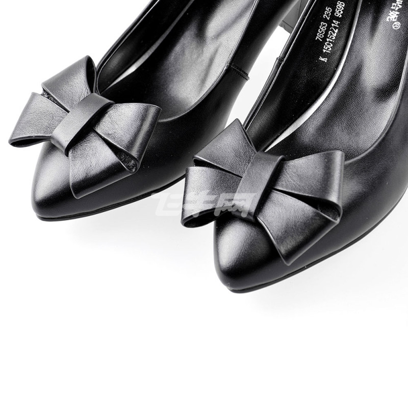 哈妮 蝴蝶结黑色紫色方跟尖头浅口单鞋女鞋春秋款76563