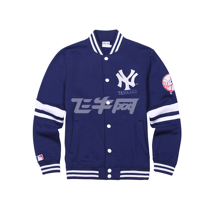 美职棒mlb洋基队ny男式秋季新款立领加绒斜插口袋休闲运动服棒球服