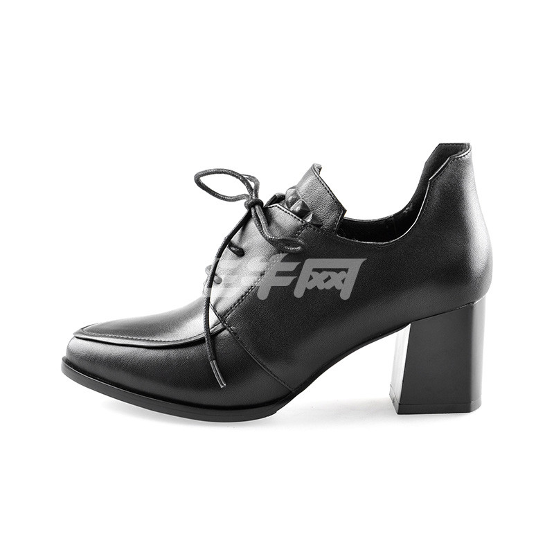 哈妮女鞋 专柜正品 秋季新款高帮粗跟中跟系带尖头女单鞋办公 36857