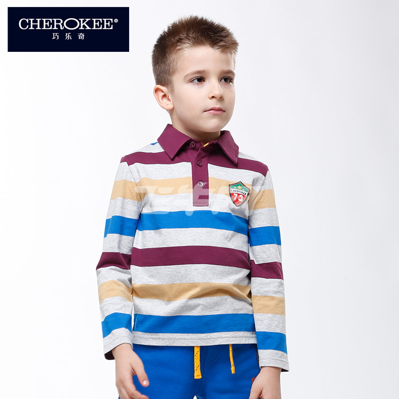巧乐奇cherokeee秋装新款男童条纹纯棉翻领衫长袖polo衫627538