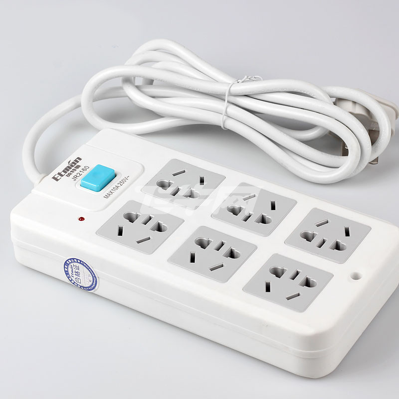 美吉特插座 多孔带开关接线板排插电源延长线 多用电插板3/6米 多孔6