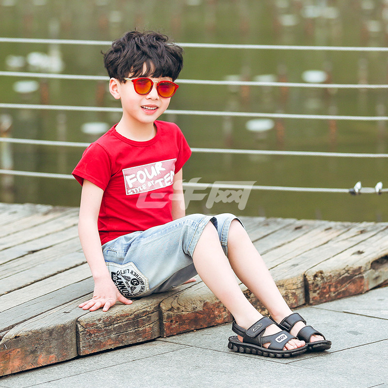 1点男童凉鞋儿童2017新款韩版夏季真皮中大童小学生小童男孩沙滩鞋潮