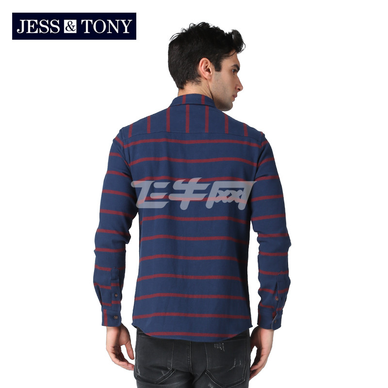 jesstony衬衫男长袖17冬新款男士色织条纹长袖衬衫629457