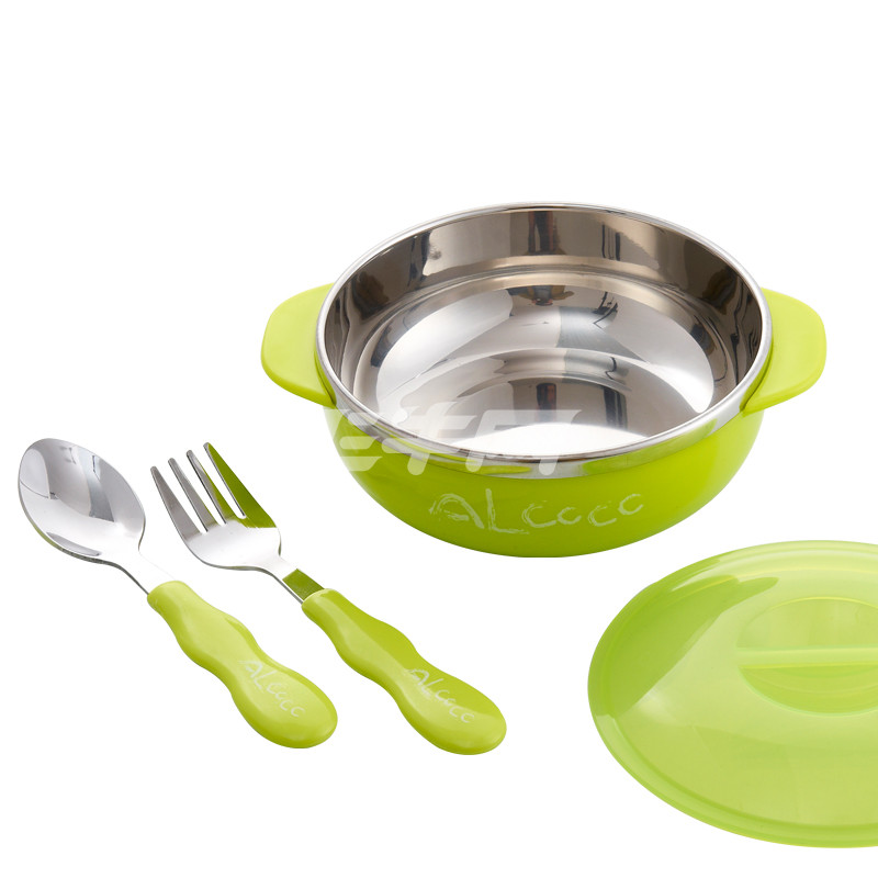 英国alcoco婴儿童不锈钢餐具套装宝宝碗带盖手柄双耳防摔婴儿碗