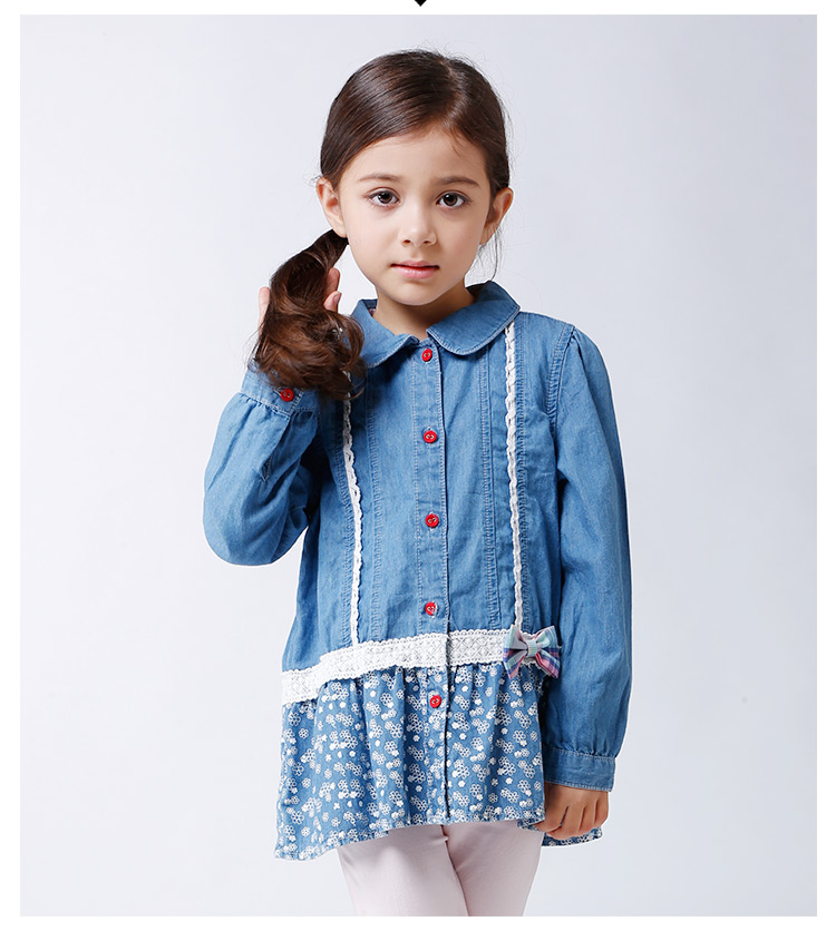 cherokee/巧乐奇童装春装新品女童翻领花边牛仔衬衫640070